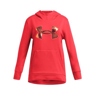 Under Armour Girls' Armour Fleece Iridescent Big Logo Hoodie, (713) Racer Red / / Iridescent, X-Large