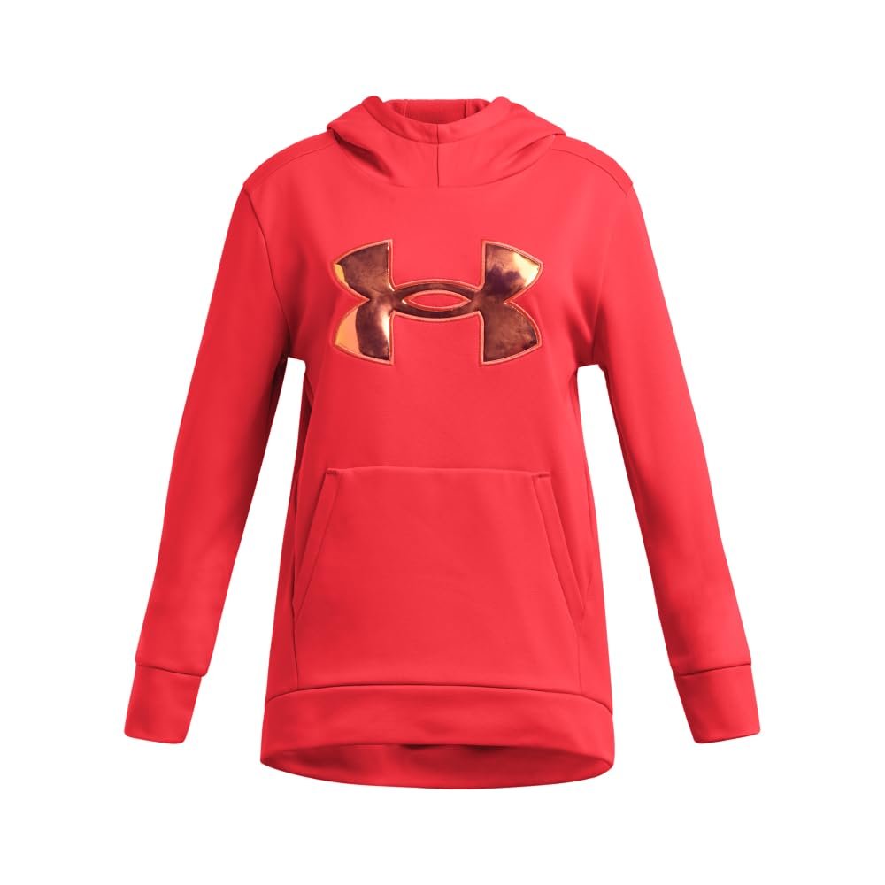Under Armour Girls' Armour Fleece Iridescent Big Logo Hoodie, (713) Racer Red / / Iridescent, X-Large
