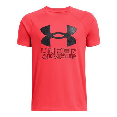 Under Armour Boys Tech Hybrid Print Short Sleeve T Shirt, (713) Racer Red/Anthracite/Cardinal, X-Large
