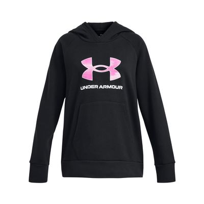 Under Armour Girls' Rival Fleece Big Logo Hoodie, (004) Black / / Stellar Pink, X-Large