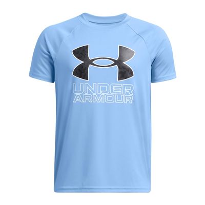 Under Armour Boys Tech Hybrid Print Short Sleeve T Shirt, (465) Horizon Blue/Anthracite/White, Small