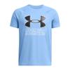 Under Armour Boys Tech Hybrid Print Short Sleeve T Shirt, (465) Horizon Blue/Anthracite/White, Small view 1