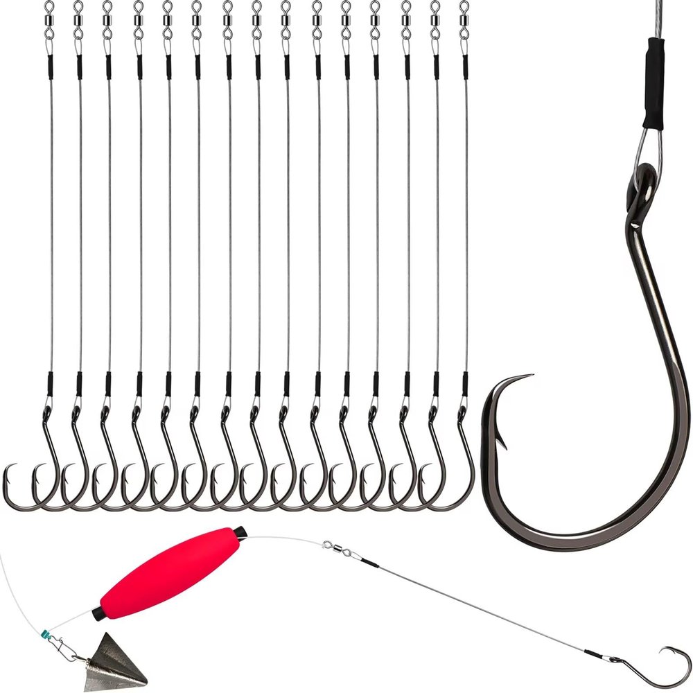 Dovesun 20PCS Circle Hooks Fishing Pre-Rigged Catfish Rig for Saltwater Freshwater Catfish Hooks with Wire Leader 10/0
