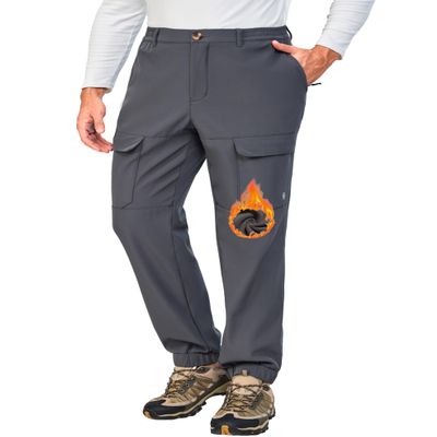 Little Donkey Andy Winter Warm Fleece Lined Pants for Men Water Resistance Outdoor Cargo Hiking Gray L