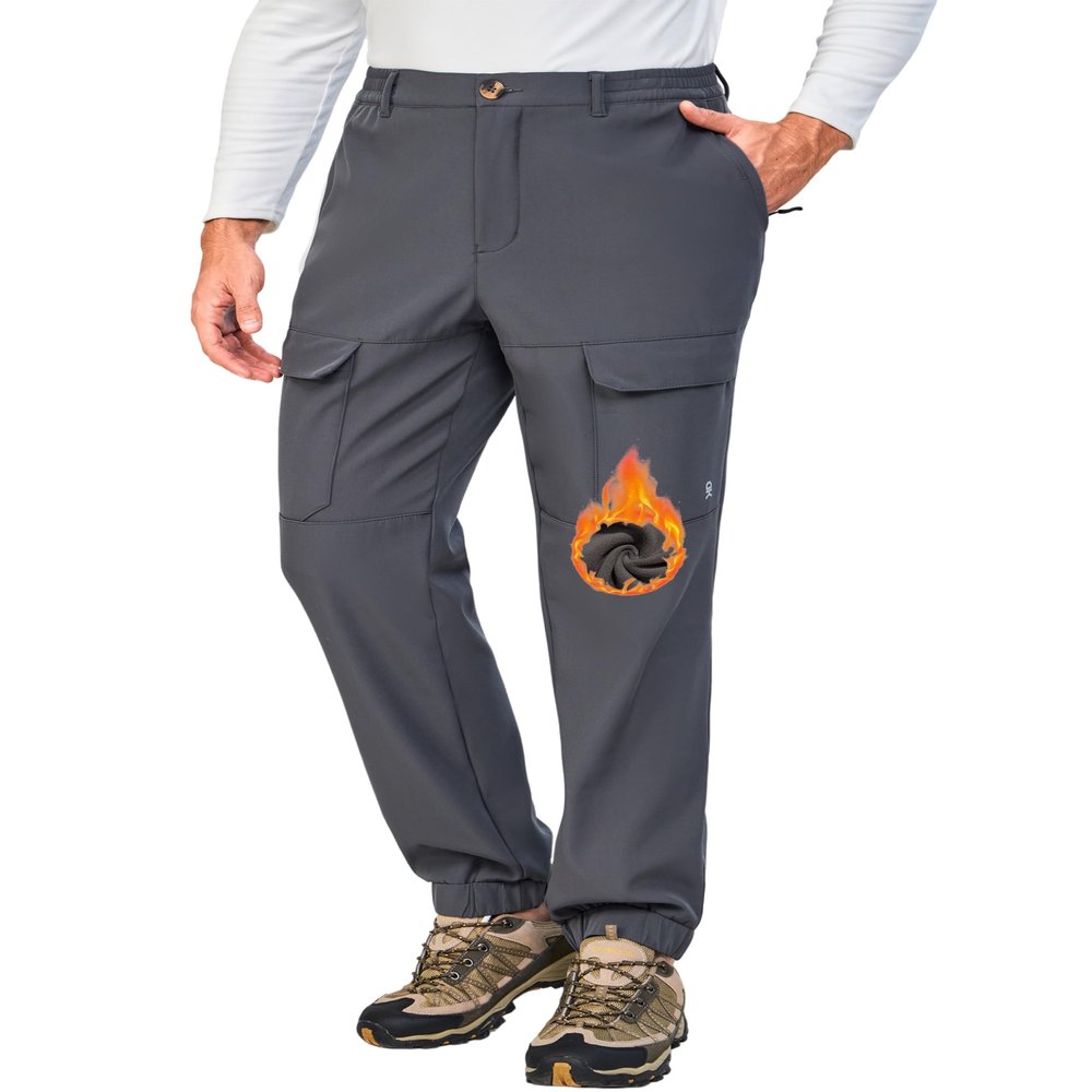 Little Donkey Andy Winter Warm Fleece Lined Pants for Men Water Resistance Outdoor Cargo Hiking Gray L