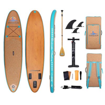 11'*32"*6" Inflatable Stand Up Paddle Board, Reinforced Double Layer All-Around Paddleboard with Wood Grain PVC and Oak Material Non-Slip Mat Package Wood Grain Aluminum Paddle fins Backpack Included