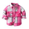 ALLureLove Toddler Boys' Girls' Flannel Plaid Shirt Button Down Long Sleeve Jacket Lapel Shacket Coat Tops Casual Outwear(Hot Pink,8T)