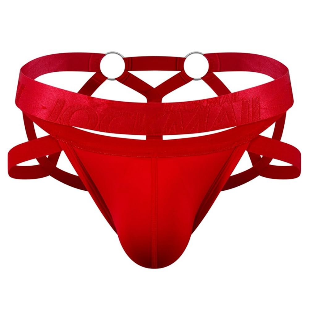 JOCKMAIL Low Waist Mesh Breathable Jockstrap Athletic Supporters for Men Jock Strap Male Underwear (US, Alpha, Medium, Red)
