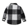 ALLureLove Toddler Boys' Girls' Flannel Plaid Shirt Button Down Long Sleeve Jacket Lapel Shacket Coat Tops Casual Outwear(Dark Black,7T) view 3