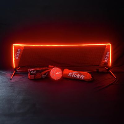 Kickit Inferno LED Soccer Tennis Game Set, Portable 6.5' Wide x 2' High Net & Soft Lightweight Ball, Play at Night Outdoors, Indoors, Backyard, Beach, Complete Skills Training & Travel Friendly