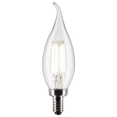 Satco S21841 4 Watt CA10 LED Bulb, Clear, Candelabra Base, 3000K, 350 Lumens, 120 Volt, 2-Pack