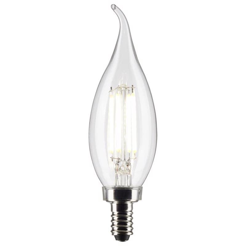 Satco S21841 4 Watt CA10 LED Bulb, Clear, Candelabra Base, 3000K, 350 Lumens, 120 Volt, 2-Pack