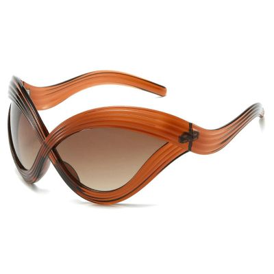 helena Y2K Sunglasses Wrap Around Futuristic Sunglasses Trendy for Men Women Shield Mask Visor Hip hop Glasses (brown)