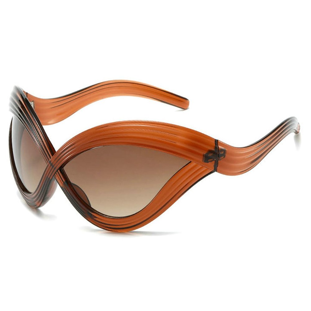 helena Y2K Sunglasses Wrap Around Futuristic Sunglasses Trendy for Men Women Shield Mask Visor Hip hop Glasses (brown)