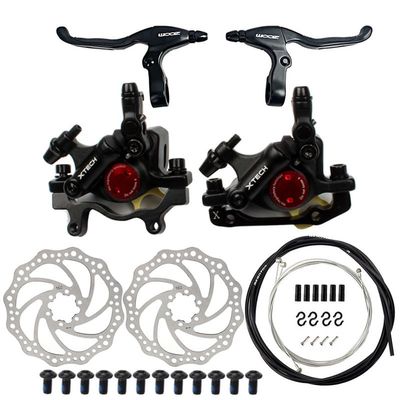 Akantor Mountain Bike Disc Brakes Set Mountain Bike Double Piston Line Pulling Disc Brakes Caliper, with A Pair of Aluminum Alloy Brake Levers/2pcs 160MM Rotor and A Set of Universal Brake Cable Kit.