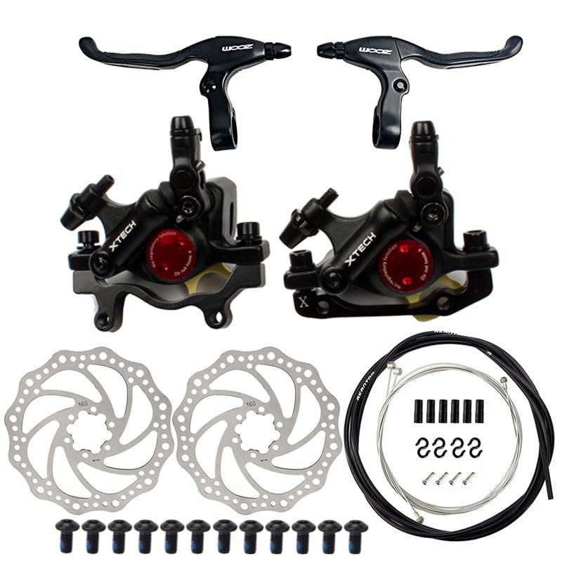Akantor Mountain Bike Disc Brakes Set Mountain Bike Double Piston Line Pulling Disc Brakes Caliper, with A Pair of Aluminum Alloy Brake Levers/2pcs 160MM Rotor and A Set of Universal Brake Cable Kit.