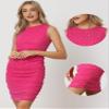 Allegra K Sleeveless Glitter Dress for Women's Crewneck Ruched Bodycon Star Mesh Dresses Large Hot Pink view 2