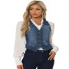 Allegra K Denim Vest for Women's Sleeveless V Neck Washed Distressed Y2K Jean Waistcoat Jacket X-Small Dark Blue view 1