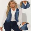 Allegra K Denim Vest for Women's Sleeveless V Neck Washed Distressed Y2K Jean Waistcoat Jacket X-Small Dark Blue view 2