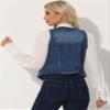 Allegra K Denim Vest for Women's Sleeveless V Neck Washed Distressed Y2K Jean Waistcoat Jacket X-Small Dark Blue view 3