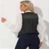Allegra K Denim Vest for Women's Sleeveless V Neck Washed Distressed Y2K Jean Waistcoat Jacket Medium Black view 3