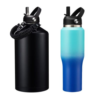 128oz Insulated Water Bottle and Stainless Steel Water Bottles 32 oz Tumbler with Straw - Keep Cold 48h & Hot 24h Vacuum Water Jug, Metal Insulated Tumbler Fits in The Car, Bike