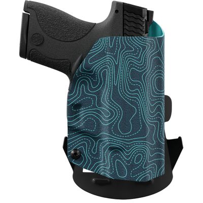 We The People Holsters - Aqua Topographic Map - Left Hand - OWB Holster Compatible with Smith & Wesson M&P Shield / M2.0 w/Integrated Crimson Trace Laser/Plus 9mm/.40/30 Super Carry