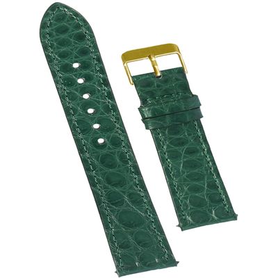 20mm Flat Green AIIigator Watch Band Quick Release Handmade Leather Watch Strap Slim Croc Replacement Wristband Men Stainless Steel Buckle, Christmas Father's Day Gift for Dad Son Husband DH-28G-20MM