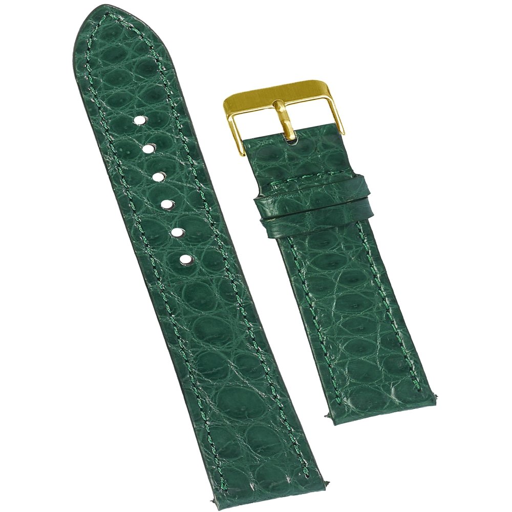 20mm Flat Green AIIigator Watch Band Quick Release Handmade Leather Watch Strap Slim Croc Replacement Wristband Men Stainless Steel Buckle, Christmas Father's Day Gift for Dad Son Husband DH-28G-20MM