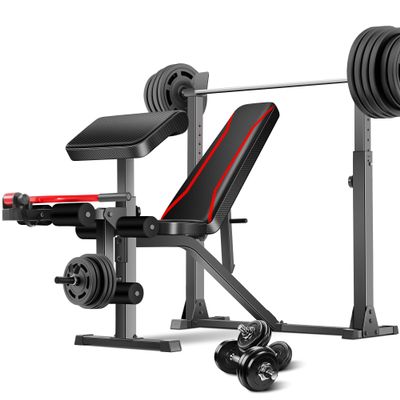 Aceshin Olympic Weight Bench, 900 LBS Adjustable Weight Bench and Squat Rack, Bench Press Set with Leg Extension, Preacher Curl Pad, Workout Bench for Home Gym