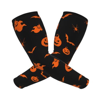 Woyaba horror halloween funny pumpkins bats in orange and black halloween pumpkin arm sleeve compression,farslemers defense gardening sleeves sun protection arm sleeves for men women adult