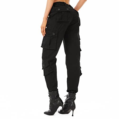 Raroauf Women's Pants Cotton Fleece-Lined Warm Hiking Travel Tactical Military Cargo Capri Pants Womans with Pockets Black US 14