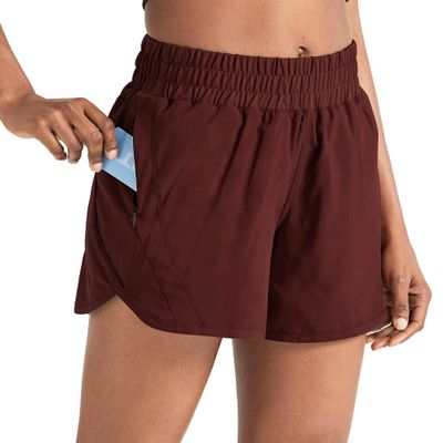 ZUTY 5" Athletic Running Shorts for Women with Zipper Pocket High Waisted Quick Dry Workout Gym Shorts with no Liner Burgundy L