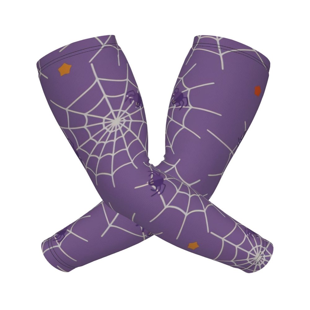 Woyaba horror halloween funny cobwebs and spiders on purple halloween arm sleeve compression,farslemers defense gardening sleeves sun protection arm sleeves for men women adult