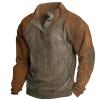Men's Quarter Zip Waffle Knit Sweatshirt Long Sleeve Solid Plaid Jacquard Pullover with Pocket Brown view 1