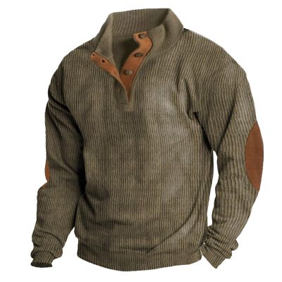 Men's Quarter Zip Waffle Knit Sweatshirt Long Sleeve Solid Plaid Jacquard Pullover with Pocket