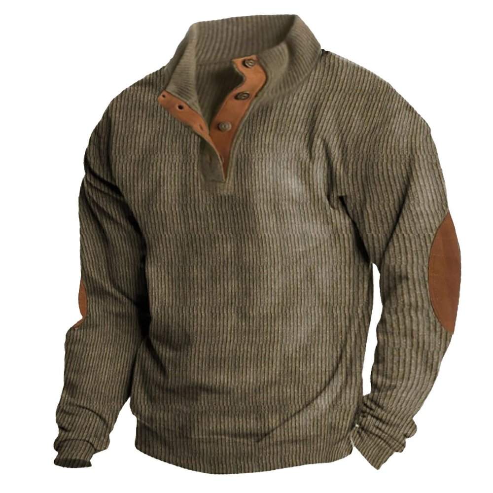 Men's Quarter Zip Waffle Knit Sweatshirt Long Sleeve Solid Plaid Jacquard Pullover with Pocket