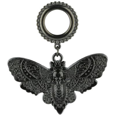 Balala Black Deaths Head Moth Dangle Surgical Stee Ear Gauges 1/2 inch 12mm Piercing Tunnels Plugs Screw On Back
