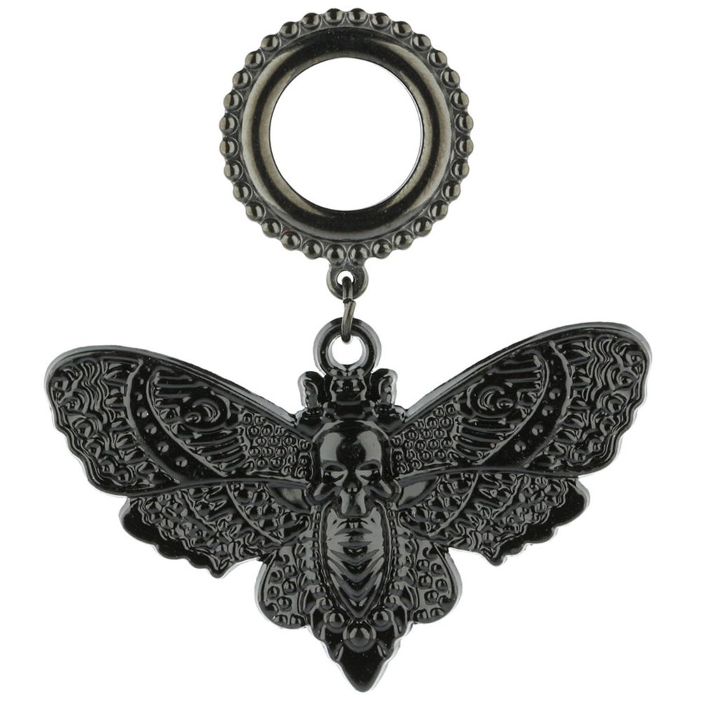 Balala Black Deaths Head Moth Dangle Surgical Stee Ear Gauges 1/2 inch 12mm Piercing Tunnels Plugs Screw On Back