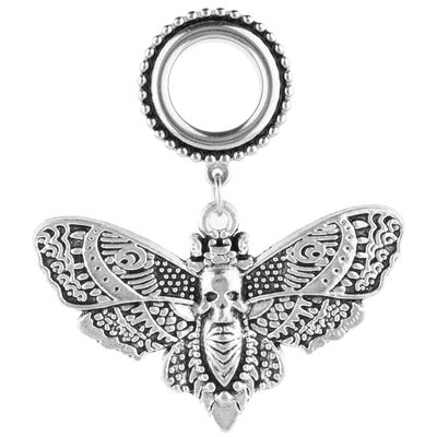Balala Silver Deaths Head Moth Dangle Surgical Stee Ear Gauges 3/4 inch 20mm Piercing Tunnels Plugs Screw Fit Back