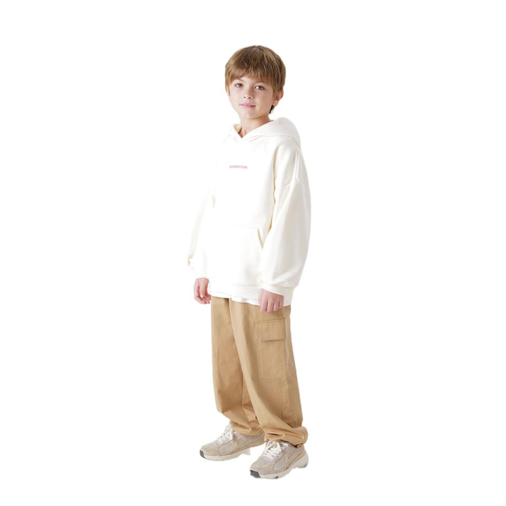 marc & janie Boys Girls Casual Solid Loose Hoodies Long Sleeve Drop Shoulder Sweatshirts Versatile Soft Cotton Tops 231711 Beige Pink
