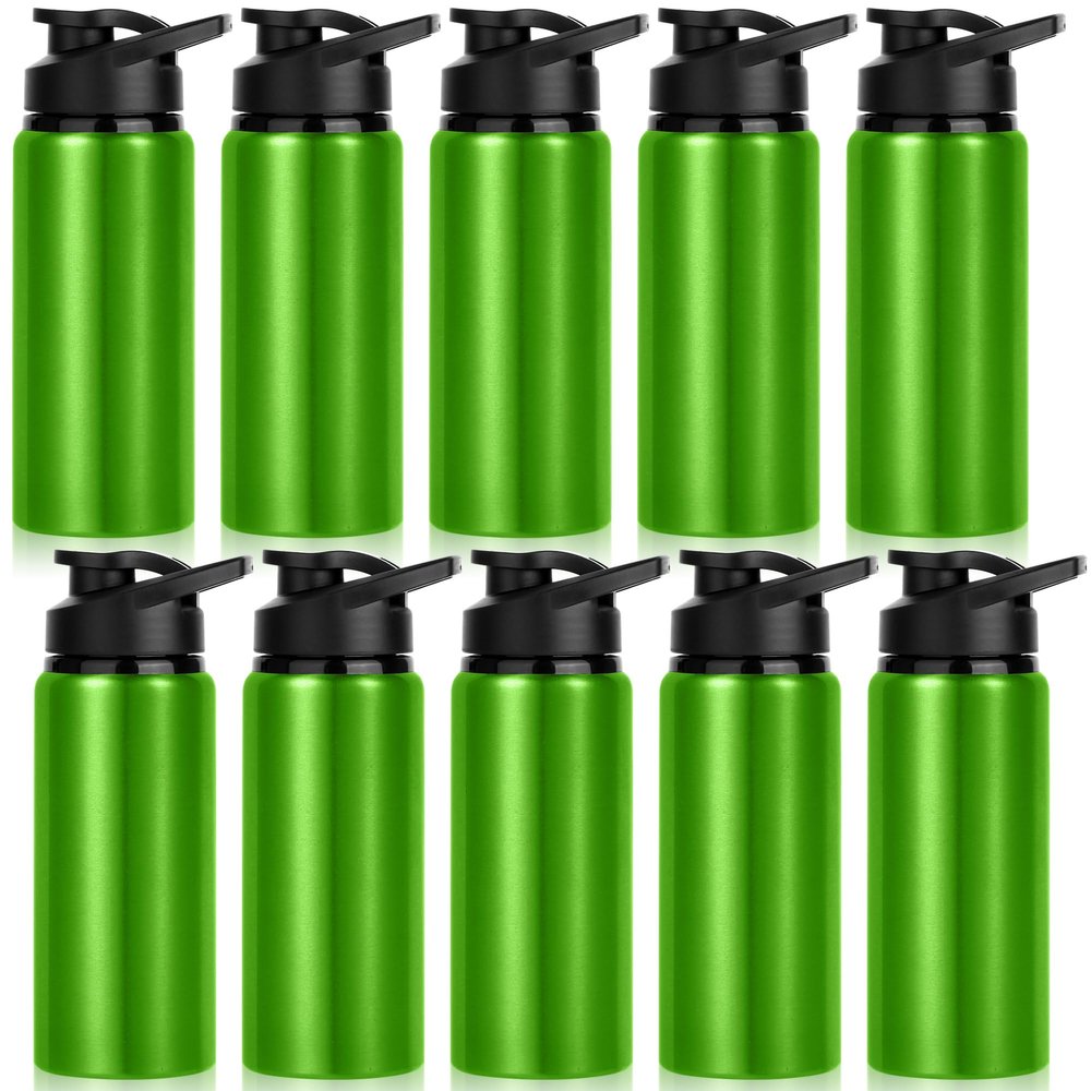 LYDTICK 10 Pack Water Bottles Bulk, 20oz Sports Aluminum Water Bottle with Snap Lids Metal Reusable Water Bottles Leak proof Bottle for Travel Camping Gym Hiking Fishing(Green)