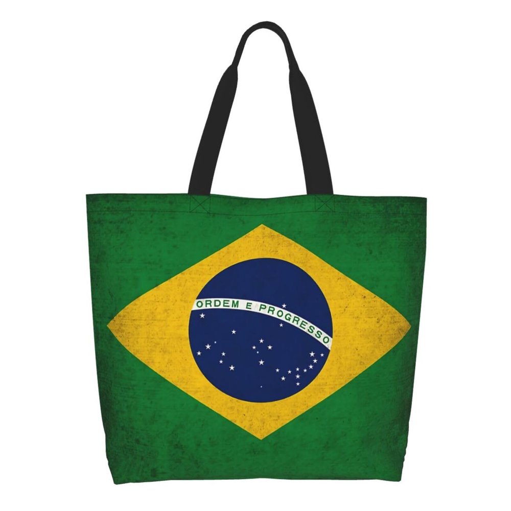 ASYG Cute Brazil Flag Tote Bag for Women and Men Reusable Shoulder Bags for Gym, Shopping, Beach,Travel