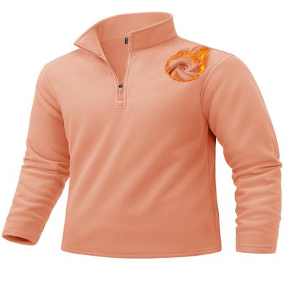 TACVASEN Men's 1/4 Zip Fleece Pullover Athletic Sweatshirt Long Sleeve Golf Shirt Casual Lightweight Sweater Apricot S