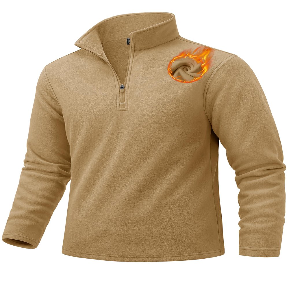 TACVASEN Men's Quarter Zip Fleece Pullover Long Sleeve Sweatshirt Thermal Shirt Lightweight Golf Sweater for Men Khaki M