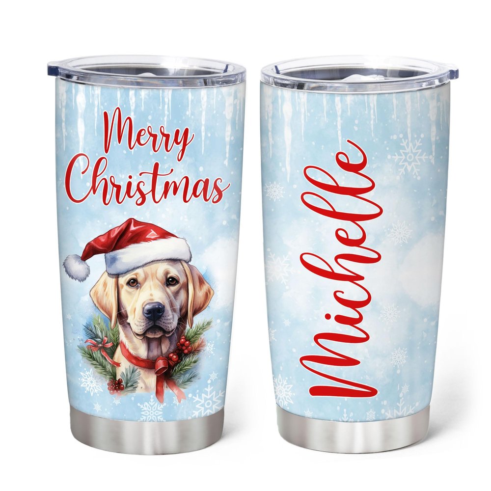 Hyturtle Personalized Gifts Dog Lover - Labrador Merry Christmas Custom Name Coffee Tumbler Cup Stainless Steel 20oz, Animal Lover Gifts For Women Girl Kids Men On Birthday Christmas