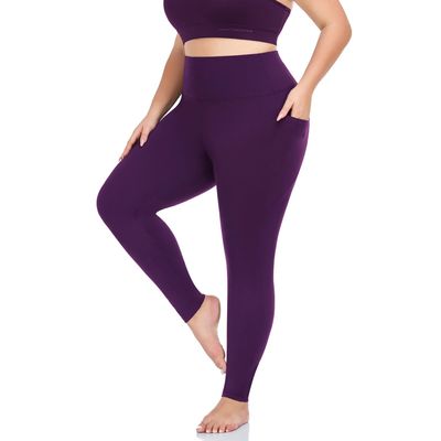 MOREFEEL Plus Size Leggings for Women with Pockets-Stretchy X-5XL Tummy Control High Waist Workout Purple Yoga Pants