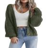 Zeagoo Cropped Cardigans for Women Chunky Knit Long Sleeve Open Front Cardigan V Neck Button Sweaters Army Green view 1