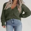 Zeagoo Cropped Cardigans for Women Chunky Knit Long Sleeve Open Front Cardigan V Neck Button Sweaters Army Green view 2