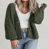 Zeagoo Cropped Cardigans for Women Chunky Knit Long Sleeve Open Front Cardigan V Neck Button Sweaters Army Green view 3